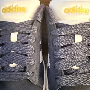 Adidas Navy Blue and White Sneakers with Yellow Accents